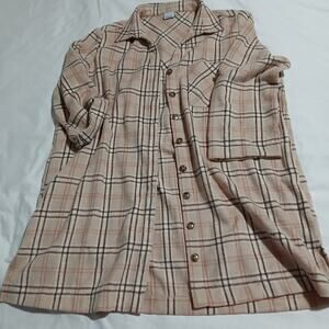 Cozy Co. by Cozy Casual 1X Shacket Adjustable-Sleeves Pockets Tan Plaid Plus Sz